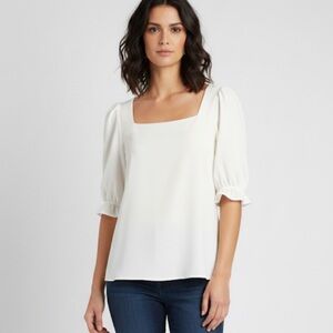 SHAVONNE  DORSEY Square Neck with Puff Sleeves Top, Women’s L, White